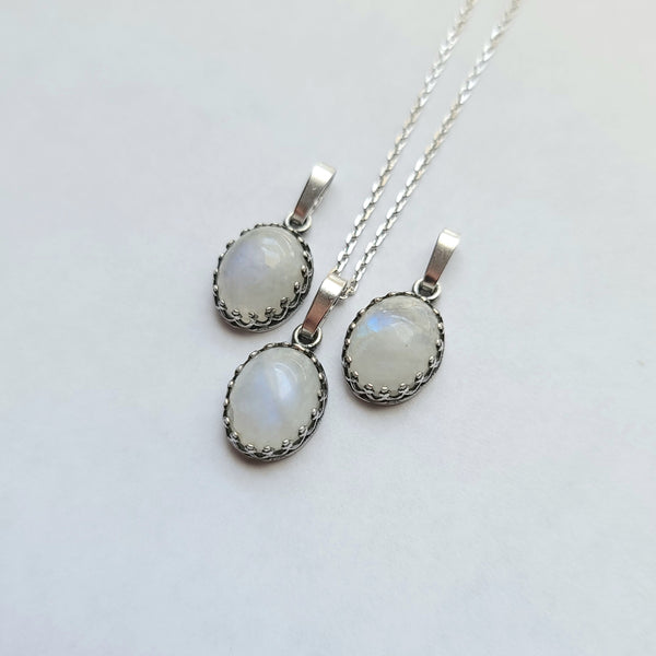 Rainbow Moonstone Necklace Sterling Silver