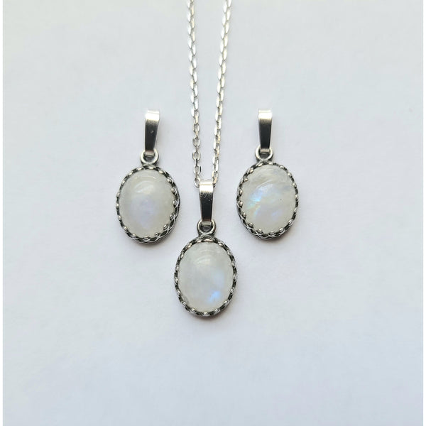Rainbow Moonstone Necklace Sterling Silver