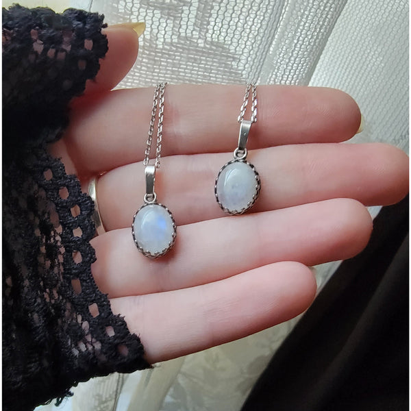 Rainbow Moonstone Necklace Sterling Silver