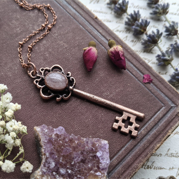 Rose Quartz Skeleton Key Necklace