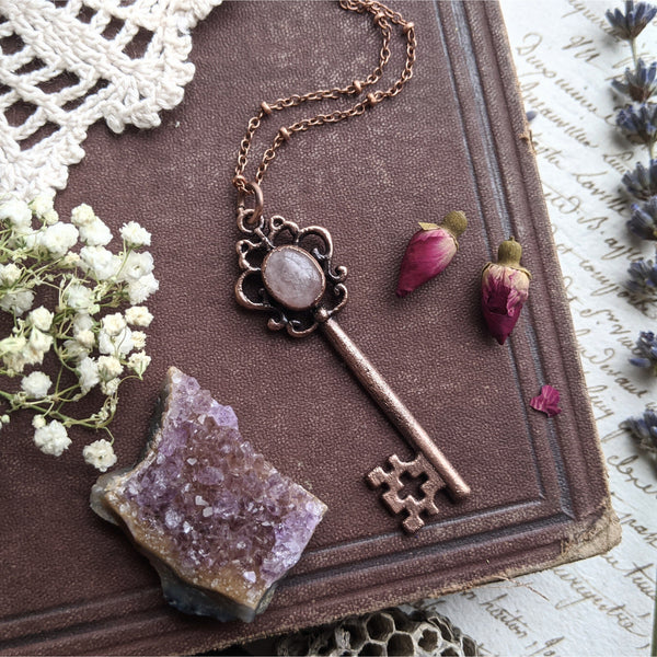 Rose Quartz Skeleton Key Necklace