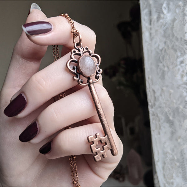 Rose Quartz Skeleton Key Necklace