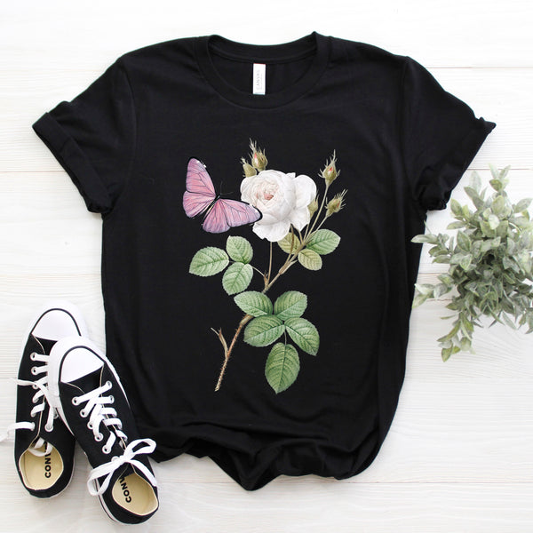 Butterfly & Rose Vintage Style T-Shirt